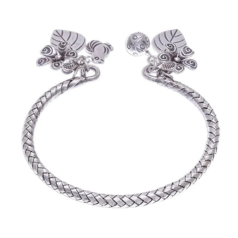 Stretch cord bangles-NOVICA Springtime Charm, Silver cuff bracelet - 6.25" L (end to end) x 0.2" W