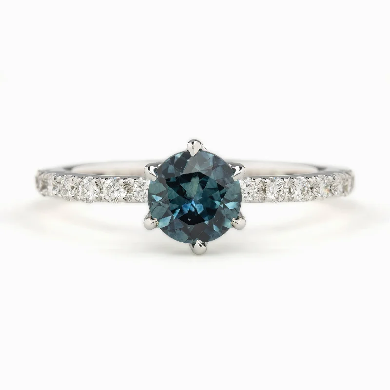 Victorian style engagement rings-Maria Luxe Ring 0.98ct Teal Blue Montana Sapphire, 14k White Gold (One of a kind)