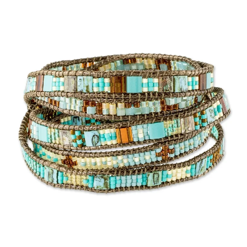 Silk wrap bangles-NOVICA Solola Sunset, Beaded wrap bracelet