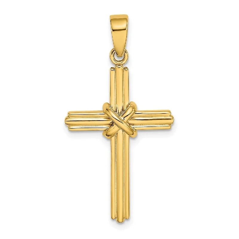 Bold art necklaces-Curata 14k Two-tone Gold Polished Ribbed Cross With X Center Necklace 18mm x 34mm