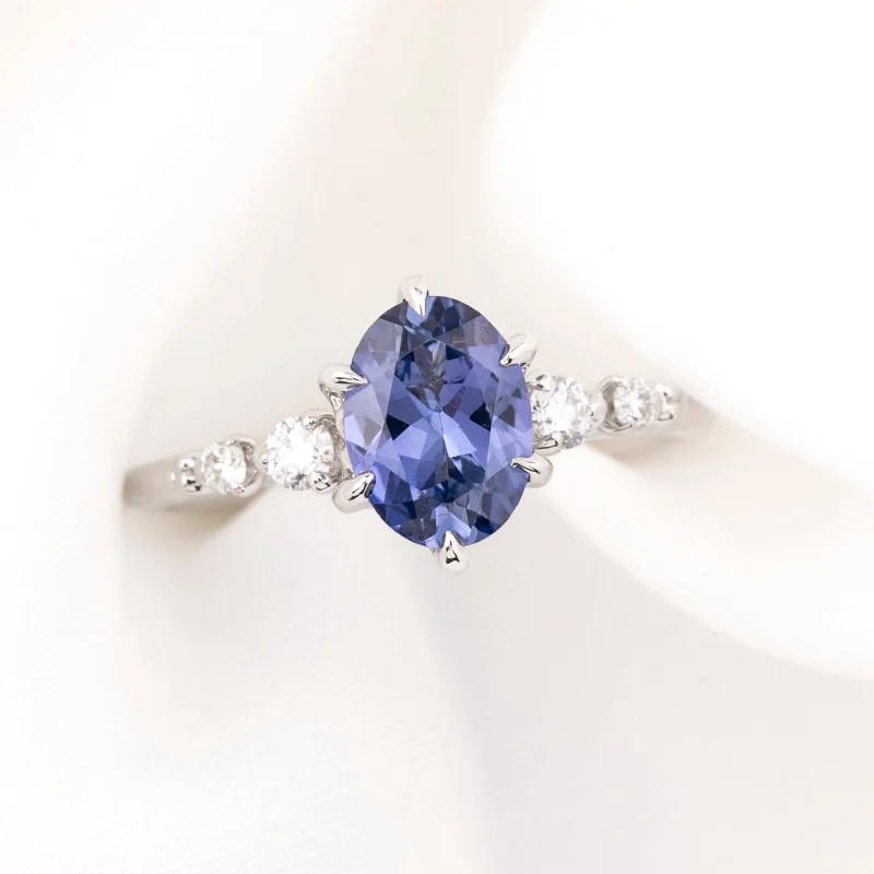 Birthstone engagement rings-Estel Fleur Six Prongs Ring 1.56ct Blue Umba Sapphire, 14k White Gold (One of a kind)