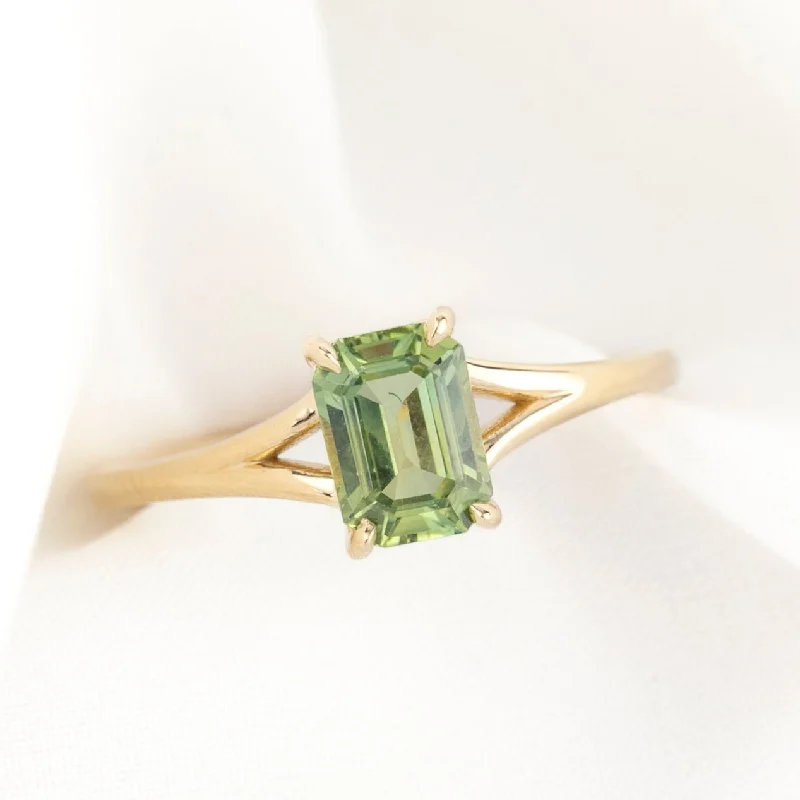 Spirit eye engagement rings-Kylie Ring Light Green Montana Sapphire, 14k Yellow Gold (One of a kind)