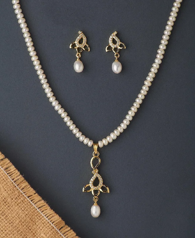 Oval gem necklaces-Pretty Real Pearl Necklace Set