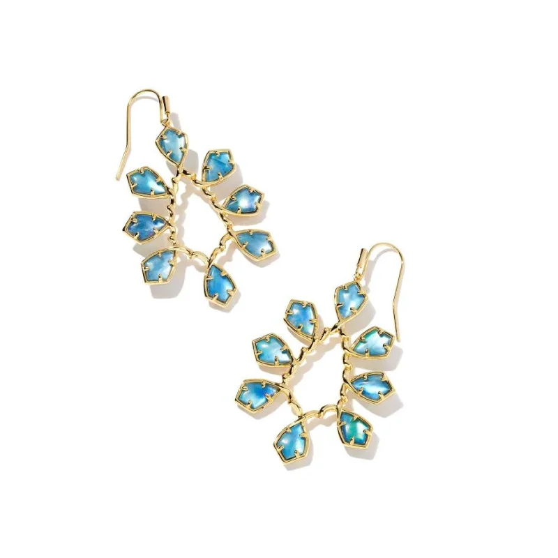 Sleek drop earrings-Kendra Scott | Camry Gold Open Frame Earrings in Dark Blue Mother-of-Pearl