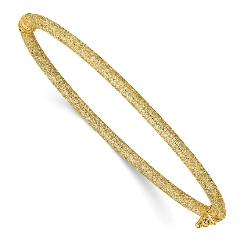 Polished word bangles-Curata 14k Yellow Gold 3mm Textured Hinged Cuff Stackable Bangle Bracelet