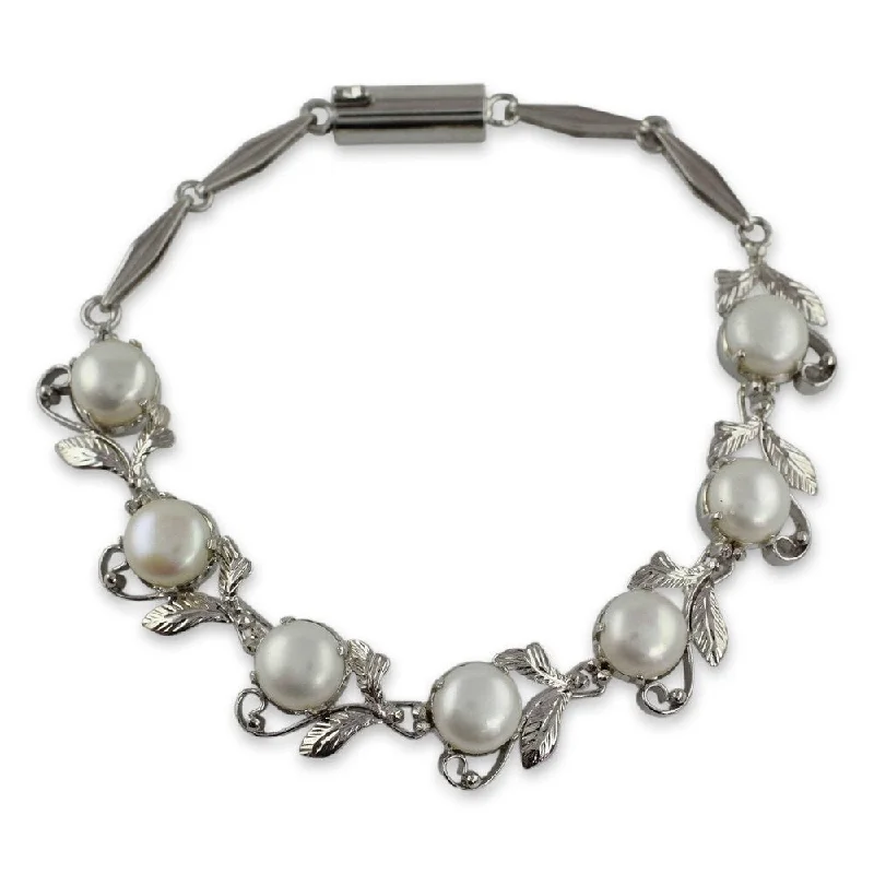 Whimsical bangles-Handmade White Pearls Sterling Silver Bracelet (India)