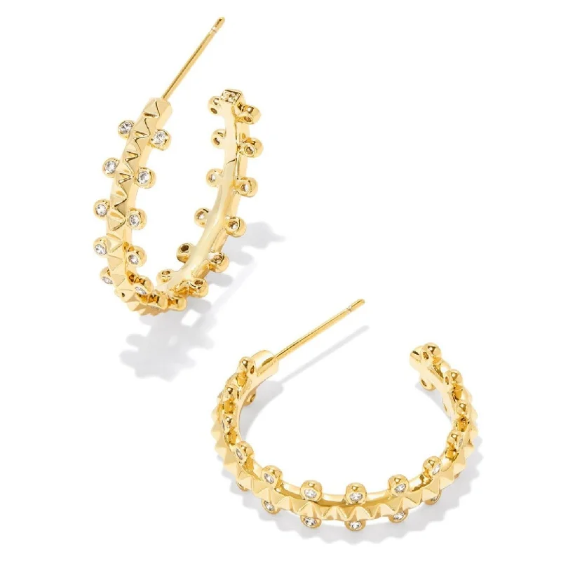 Fine bead earrings-Kendra Scott | Jada Gold Small Hoop Earrings in White Crystal