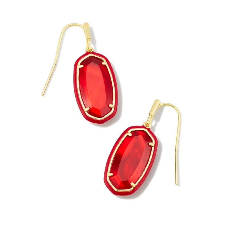 Bold cross earrings-Kendra Scott | Dani Gold Enamel Frame Drop Earrings in Red Illusion