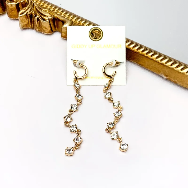 Tiny star earrings-Red Carpet Moment Long Gold Tone Earrings With Clear Crystals