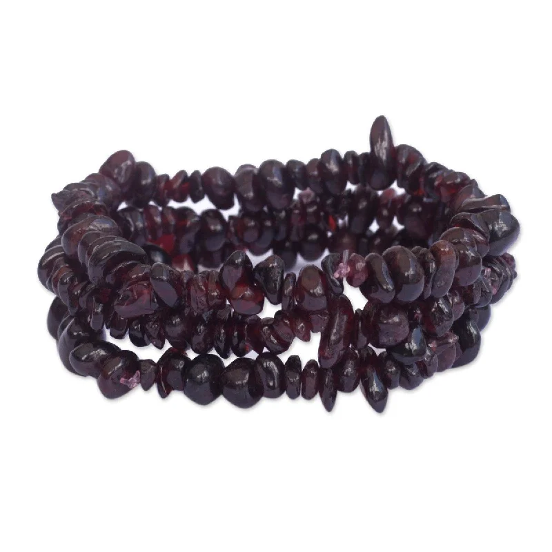 Topaz bead bangles-NOVICA Garnet Fascination, Garnet beaded stretch bracelets (set of 3)