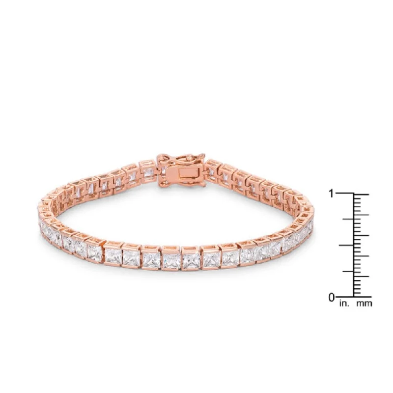 Bead row bangles-9.7Ct Princess Cut 7In Cz Rose Gold Bracelet - Rose-Gold - 7 inch