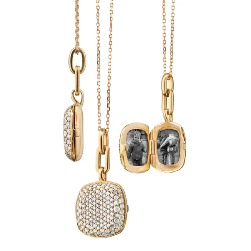 Layered chain necklaces-Monica Rich Kosann Slim "Rae" Locket Necklace with White Diamonds