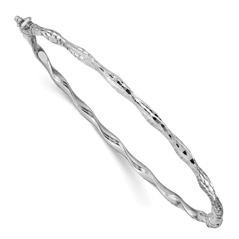 Sea bead bangles-Curata 3mm 14k White Gold Sparkle Cut Twisted Hinged Cuff Stackable Bangle Bracelet