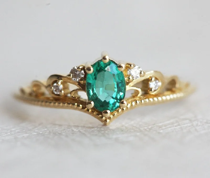 Vivid druzy engagement rings-Jacqueline Oval Emerald Ring