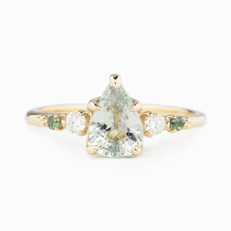 Glittering crystal engagement rings-Estel Fleur Ring 1.5ct Light Green Madagascar Sapphire, 14K Yellow Gold (One of a kind)