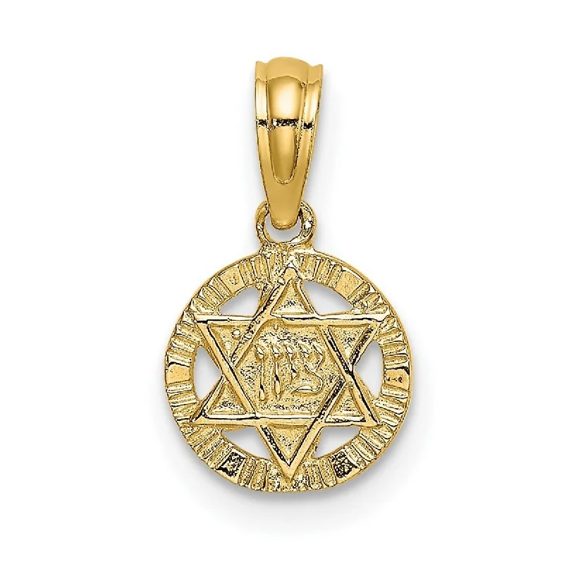 Stellar star necklaces-Curata 14k Yellow Gold Small Textured Jewish Star of David In Circle Necklace 13.5mm