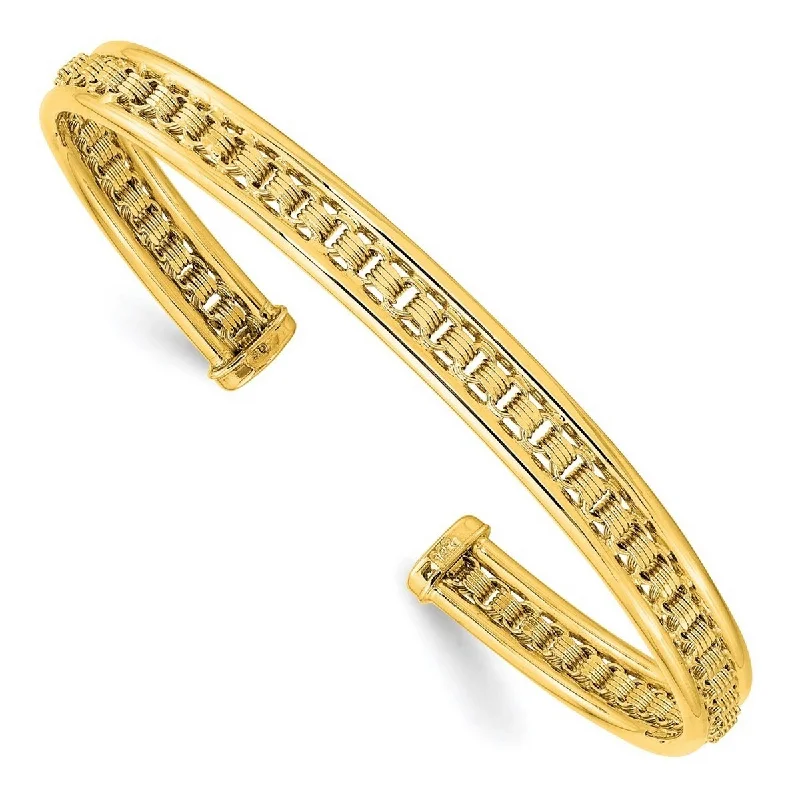 Woven tribal bangles-Curata 14k Yellow Gold Polished and Textured Cuff Stackable Bangle Bracelet