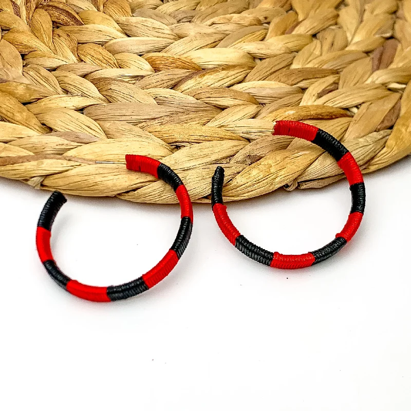 Heavy hoop earrings-Game Day Glam Colored Hoop Earrings in Black and Red