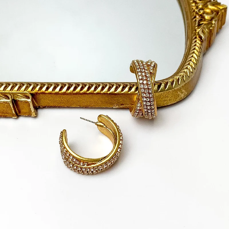 Light drop earrings-Crossing Paths Gold Tone Hoop Earrings With Clear Crystals