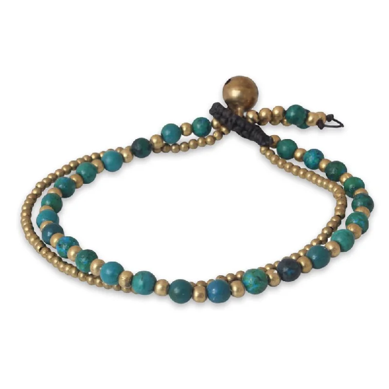 Stretch cord bangles-Handmade Brass 'Dazzling Green Harmony' Serpentine Bracelet (Thailand)