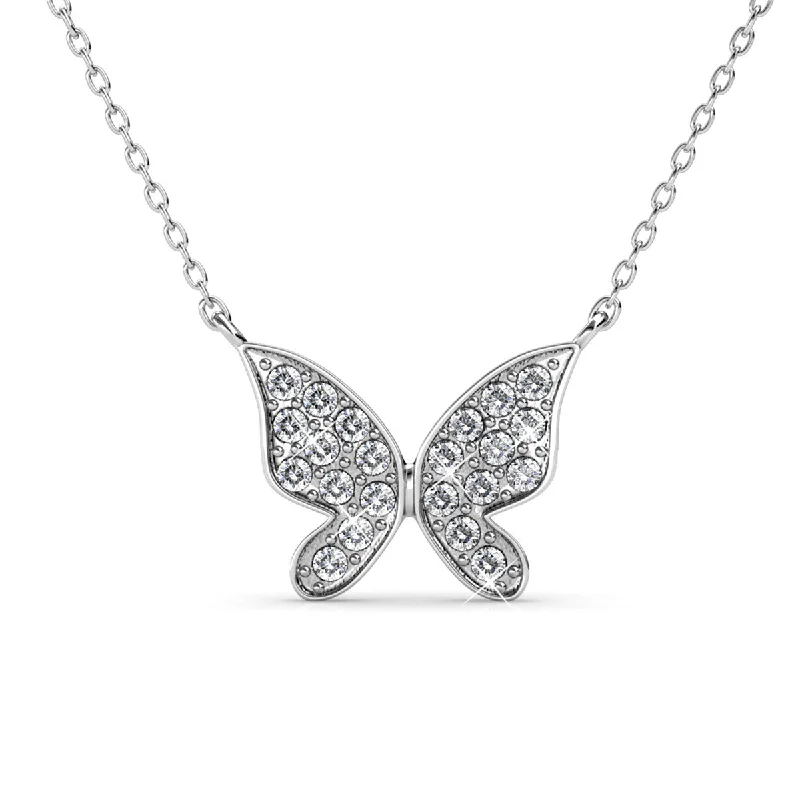 Rustic style necklaces-Yuenen 18k White Gold Plated Silver Butterfly Necklace with Swarovski Crystals