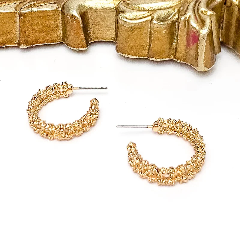 Wide hoop earrings-Worry Free Small Gold Tone Textured Hoop Earrings