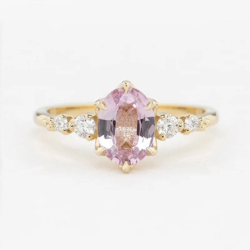 Sunflower design engagement rings-Estel Fleur Six Prongs Ring 1.19ct Unheated Light Pink Oval Madagascar Sapphire (One of a kind)