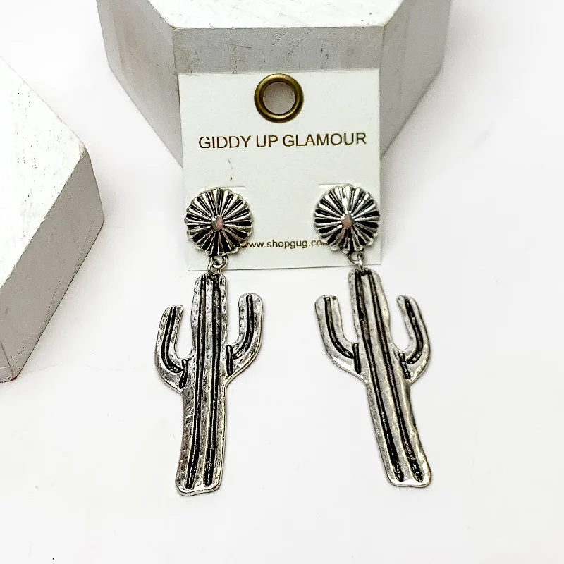 Tide design earrings-Country Cactus Silver Tone Earrings