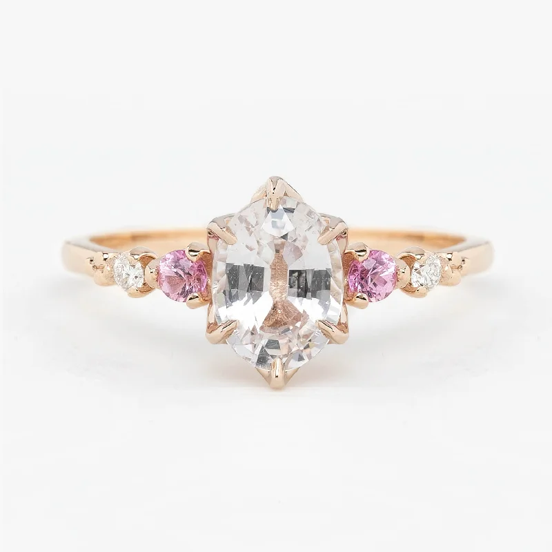 Victorian style engagement rings-Estel Fleur Six Prongs Ring 1.31ct Unheated Oval Madagascar Sapphire Ring, 14K Rose Gold, One of a kind