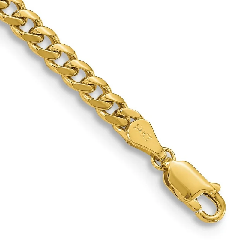 Silk cord bangles-Curata 14k Yellow Gold Solid Polished 4.0mm Domed Curb Chain Bracelet Lobster Claw