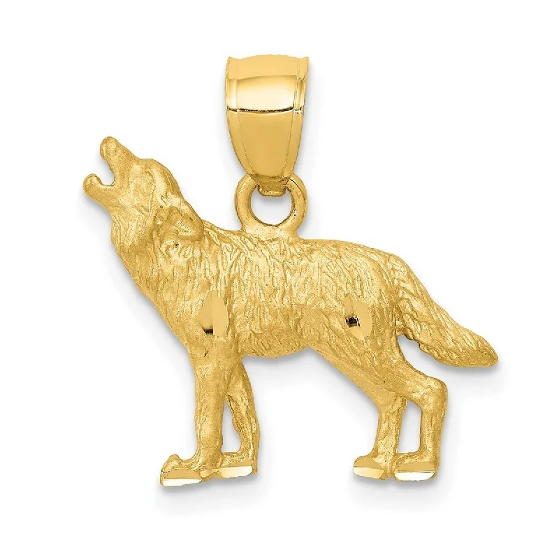 Fine pendant necklaces-Curata 14k Yellow Gold Solid Satin 18" Sparkle-Cut Wolf Pendant Necklace - 18.5x18.5mm