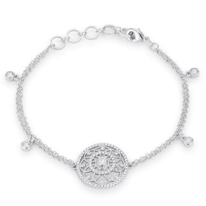 Tiered chain bangles-0.5 Ct Rhodium Bracelet With Interlocking Circles And Cz - 8 Inch