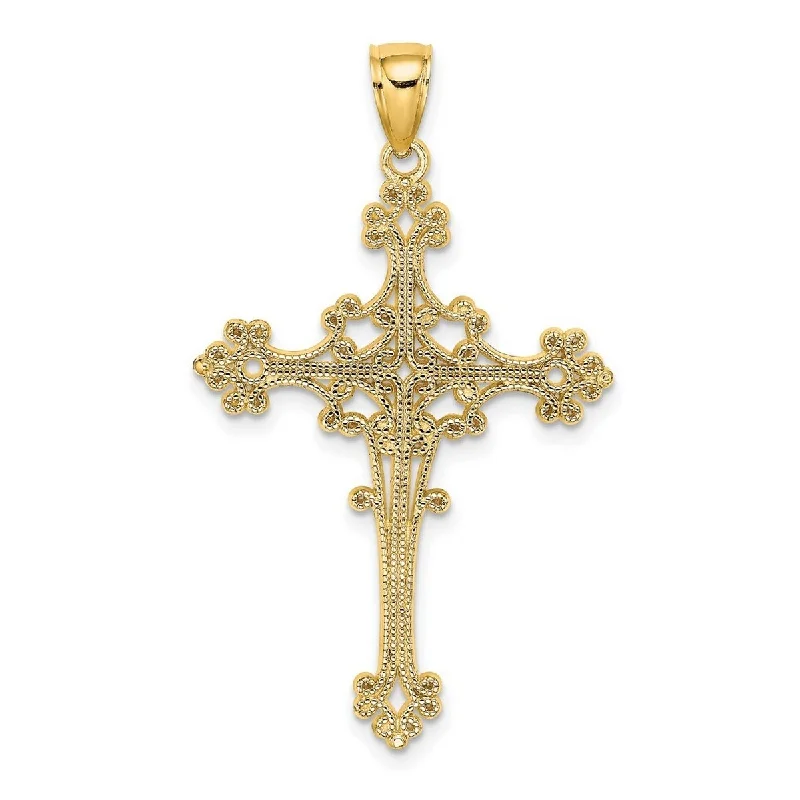 Ruby drop necklaces-Curata 14k Yellow Gold Beaded Filigree Large Cross Pendant Necklace 18mm x 33mm