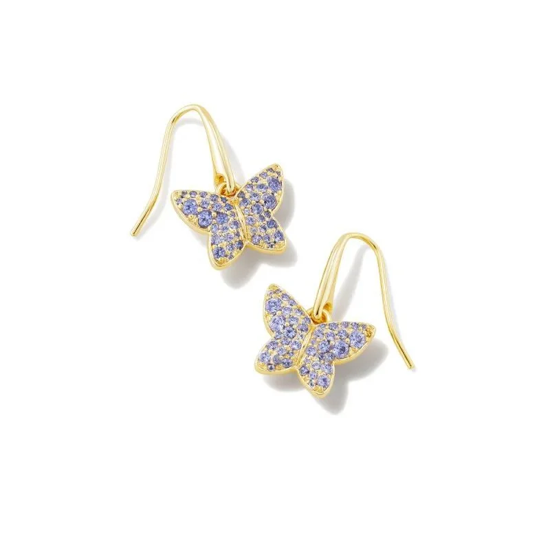 Rose motif earrings-Kendra Scott | Lillia Crystal Butterfly Gold Drop Earrings in Violet Crystal