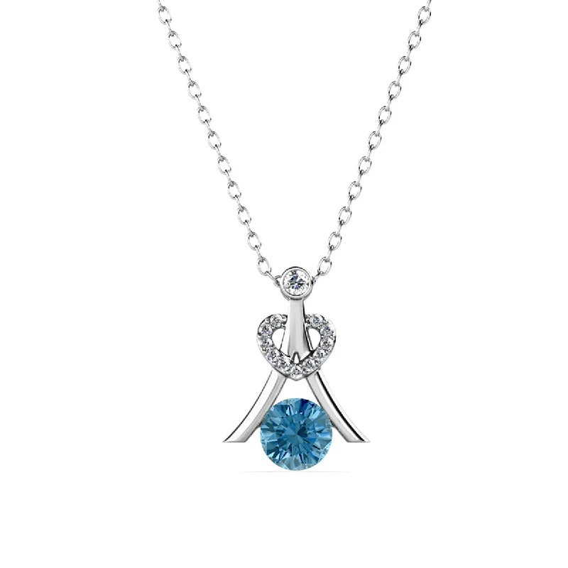 Aged medallion necklaces-Serenity December Birthstone Blue Topaz Necklace, 18k White Gold Plated Silver Necklace with Round Cut Swarovski Crystals