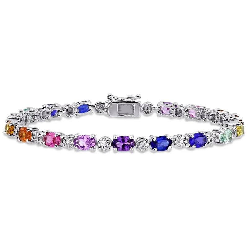 Ruby bead bangles-Miadora Sterling Silver Multi-Color Created Sapphire and Diamond Tennis Bracelet