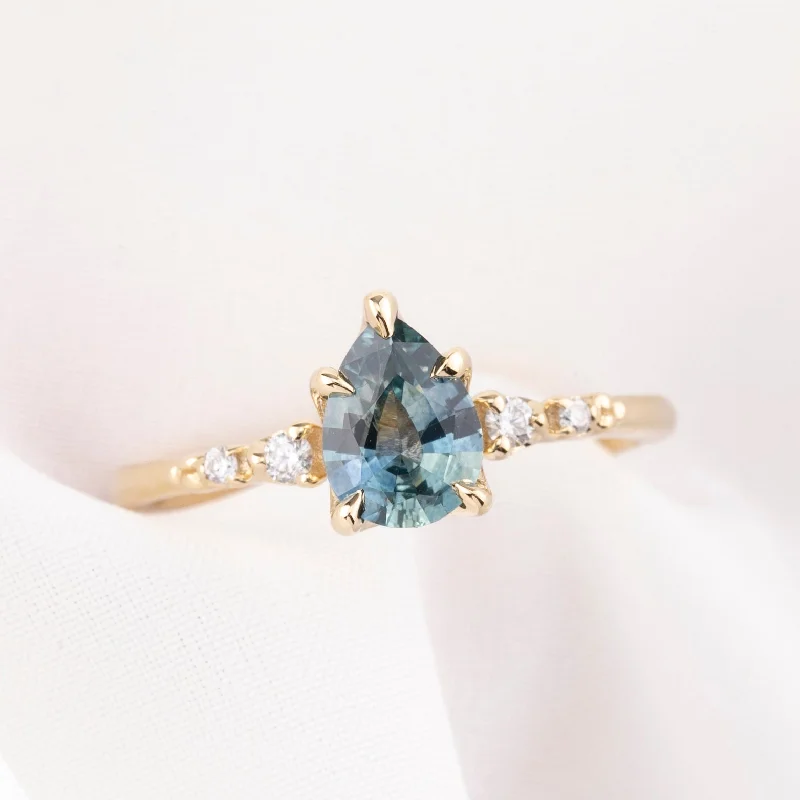 Labradorite engagement rings-Estel Fleur Ring 0.96ct Blue Montana Sapphire, 14K Yellow Gold (One of a kind)