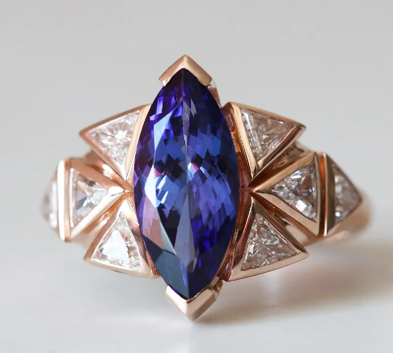 Polished bead engagement rings-Isabella Bi-Color Tanzanite & Diamond Cluster Statement Ring