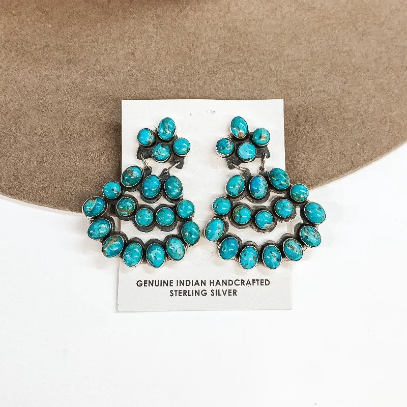 Playful pair earrings-JB | Navajo Handmade Sterling Silver Post Earrings with Tiered Turquoise Stones