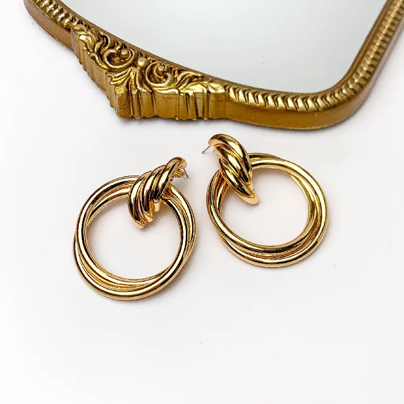 Coil knot earrings-Gold Tone Large Twisted Post Circle Earrings