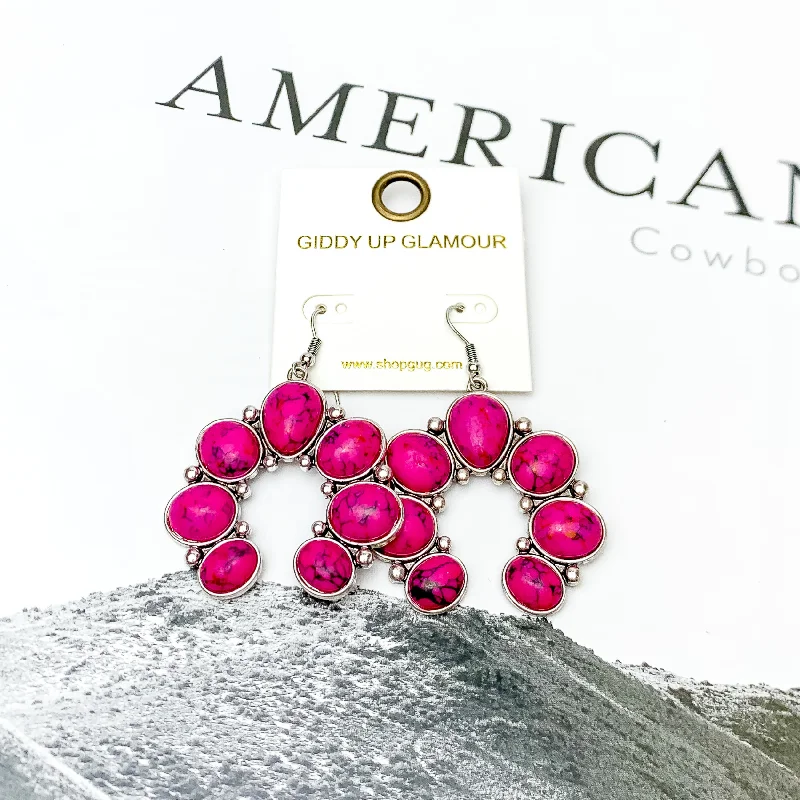 Wide hoop earrings-Squash Blossom Stone Earrings In Hot Pink