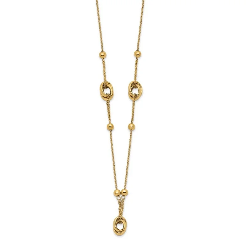 Round drop necklaces-Curata 14k Yellow Gold Polished Beads and Links Necklace, 18+1.5"