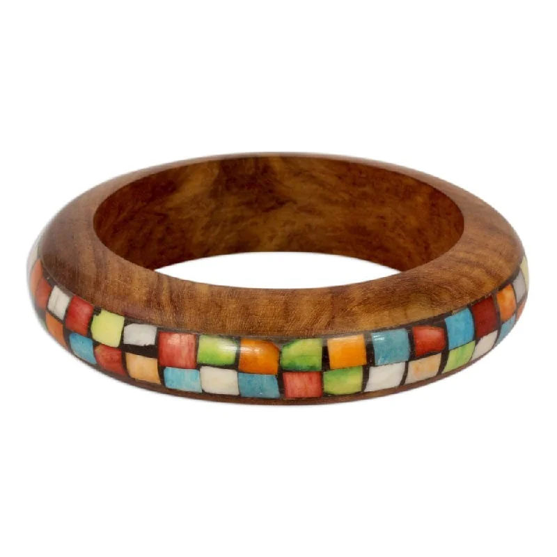 Braided silk bangles-Handmade Wood Mumbai Mosaic Bangle Bracelet (India)