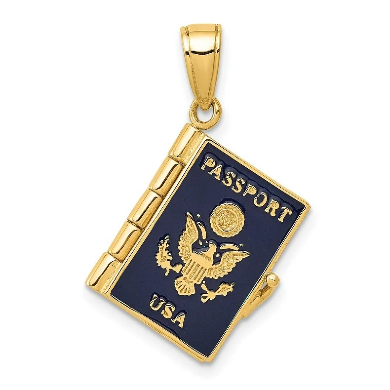 Soft silk necklaces-Curata 14k Yellow Gold Solid 18" Enamel 3-D Passport Pendant Necklace