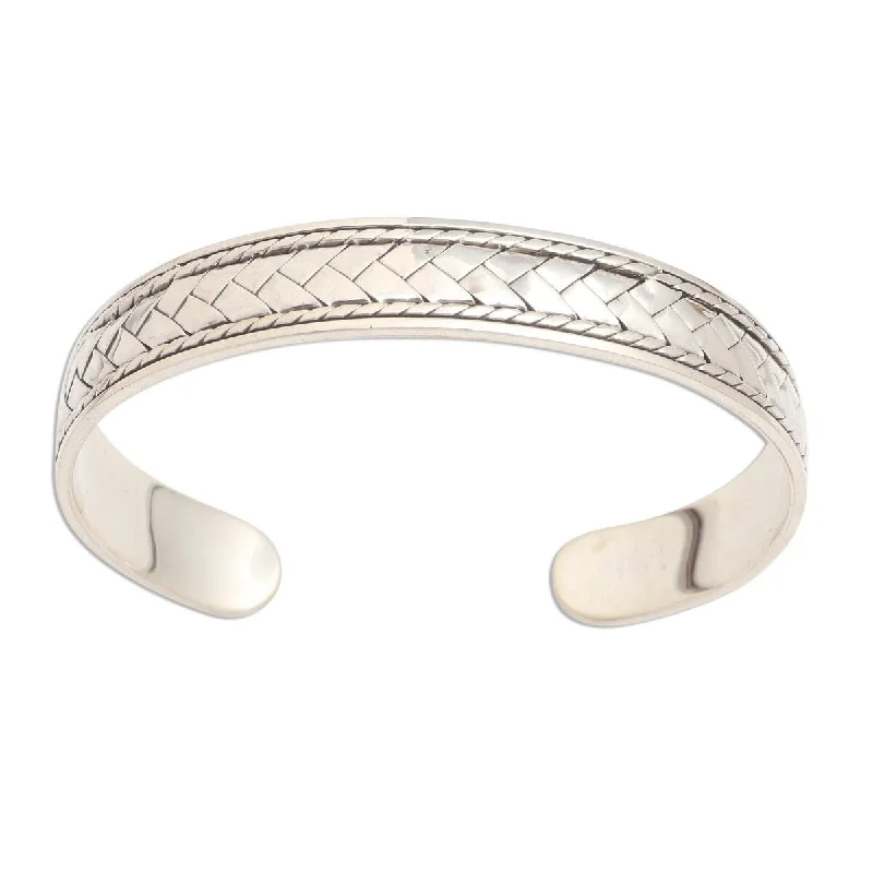 Textured metal bangles-NOVICA Woven Dreams, Sterling silver cuff bracelet