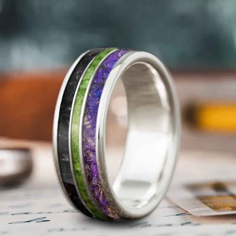 Stone stack rings-Custom Design - 3-Inlay Narrow Center Ring tDS0eYRB6cEWDi8cHDIrAEi_