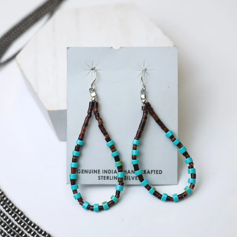 Fine pearl earrings-Corraine Smith | Navajo Handmade Turquoise Bead Teardrop Earrings