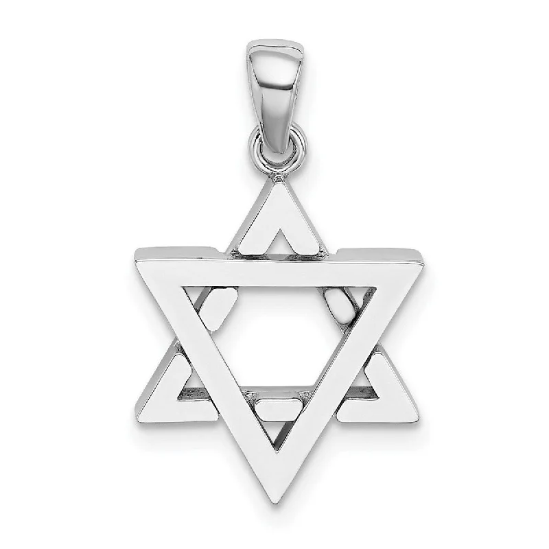 Textured disc necklaces-Curata 14k White Gold 21.5mm 3 d Jewish Religious Judaica Star of David Necklace