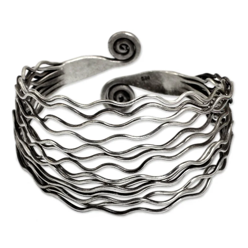 Tide shape bangles-Handmade Sterling Silver Ocean Currents Bracelet (Thailand)