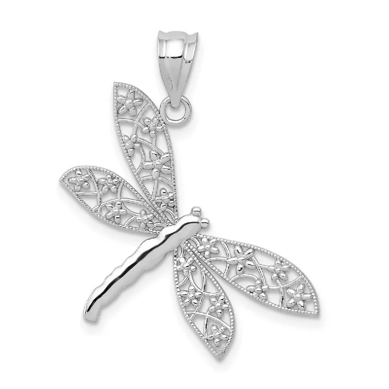 Floating stone necklaces-Curata 14k White Gold 18" Textured Sparkle-Cut Dragonfly Pendant Necklace